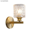 GobekUsa Contemporary Cylindrical Wall Light: Stylish Clear Dimpled Glass Design, Golden Wall Sconce for Bedroom