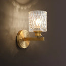 GobekUsa Contemporary Cylindrical Wall Light: Stylish Clear Dimpled Glass Design, Golden Wall Sconce for Bedroom