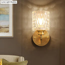 GobekUsa Contemporary Cylindrical Wall Light: Stylish Clear Dimpled Glass Design, Golden Wall Sconce for Bedroom