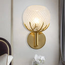 GobekUsa Contemporary Frosted Lattice Glass Wall Lamp - 1 Light Brass Finish Sconce