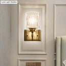 GobekUsa Contemporary Brass Wall Light Fixture with Lattice Glass for Corridor - Cylinder Shape