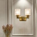 GobekUsa Contemporary Brass Wall Light Fixture with Lattice Glass for Corridor - Cylinder Shape