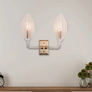 GobekUsa Contemporary Leaf Textured Glass Wall Sconce with Brass Backplate - 1/2 Lights for Living Room