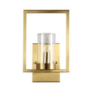 GobekUsa Contemporary Brass Wall Sconce with Clear Glass Shade - Cylindrical Bedroom Light Fixture