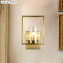 GobekUsa Contemporary Brass Wall Sconce with Clear Glass Shade - Cylindrical Bedroom Light Fixture