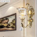 GobekUsa Contemporary Brass Wall Mount Light with Crystal Drop - Flower Bedroom Sconce