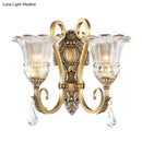 GobekUsa Contemporary Brass Wall Mount Light with Crystal Drop - Flower Bedroom Sconce