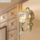 GobekUsa Contemporary Brass Wall Mount Light with Crystal Drop - Flower Bedroom Sconce
