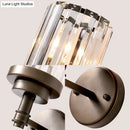 GobekUsa Contemporary Bronze Wall Sconce with Ribbed Crystal Shade - 1 Light Fixture for Hallway