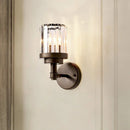 GobekUsa Contemporary Bronze Wall Sconce with Ribbed Crystal Shade - 1 Light Fixture for Hallway