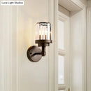 GobekUsa Contemporary Bronze Wall Sconce with Ribbed Crystal Shade - 1 Light Fixture for Hallway
