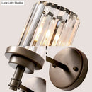 GobekUsa Contemporary Bronze Wall Sconce with Ribbed Crystal Shade - 1 Light Fixture for Hallway