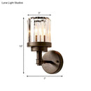 GobekUsa Contemporary Bronze Wall Sconce with Ribbed Crystal Shade - 1 Light Fixture for Hallway