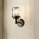 GobekUsa Contemporary Bronze Wall Sconce with Ribbed Crystal Shade - 1 Light Fixture for Hallway
