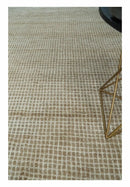 Contemporary Camel and Ivory Geometrical Square Design Hand Knotted 6.7x9.8 Wool Area Rug by The Rug Decor
