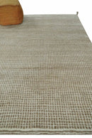 Contemporary Camel and Ivory Geometrical Square Design Hand Knotted 6.7x9.8 Wool Area Rug by The Rug Decor