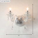 GobekUsa Contemporary Candelabra Wall Sconce with Clear Faceted Crystals and Droplets - 2 Bulbs