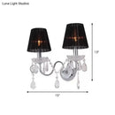 GobekUsa Contemporary Crystal Wall Sconce with Gathered Fabric Shade - 2 Bulb Light Fixture for Living Room, Black