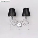 GobekUsa Contemporary Crystal Wall Sconce with Gathered Fabric Shade - 2 Bulb Light Fixture for Living Room, Black