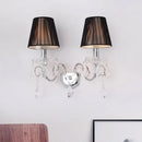 GobekUsa Contemporary Crystal Wall Sconce with Gathered Fabric Shade - 2 Bulb Light Fixture for Living Room, Black