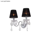 GobekUsa Contemporary Crystal Wall Sconce with Gathered Fabric Shade - 2 Bulb Light Fixture for Living Room, Black
