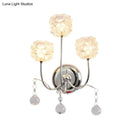 GobekUsa Contemporary Chrome Wall Sconce with Floral Crystal Shade - 3 Heads, Curvy Metal Arm