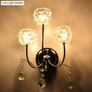 GobekUsa Contemporary Chrome Wall Sconce with Floral Crystal Shade - 3 Heads, Curvy Metal Arm