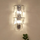 GobekUsa Contemporary Clear Crystal 4-Bulb Tiered Ice Cube Wall Lamp Kit - Modern Sconce Light Fixture