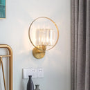 GobekUsa Contemporary Clear Crystal Wall Mount Sconce with Gold Accents and Ring Frame - 1 Bulb Wall Light