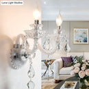GobekUsa Contemporary Candelabra Wall Sconce with Clear Faceted Crystals and Droplets - 2 Bulbs