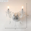GobekUsa Contemporary Candelabra Wall Sconce with Clear Faceted Crystals and Droplets - 2 Bulbs