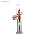 GobekUsa Contemporary 2-Light Copper Finish Wall Sconce with Smoke Gray/Amber Glass Tube & Gooseneck Arm