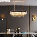 GobekUsa Contemporary Crystal Block Hanging Light Fixture - Oval Island Lamp with 12 Lights in Black-Gold