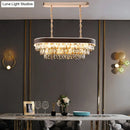GobekUsa Contemporary Crystal Block Hanging Light Fixture - Oval Island Lamp with 12 Lights in Black-Gold