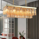 GobekUsa Contemporary Crystal Block Rectangle Hanging Lamp Kit - 8 Lights, Clear/Amber, 31.5"/39" W