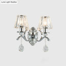 GobekUsa Contemporary Crystal Conical Wall Sconce - 2-Light Silver Lighting for Living Room
