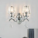 GobekUsa Contemporary Crystal Conical Wall Sconce - 2-Light Silver Lighting for Living Room