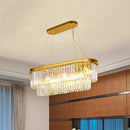 GobekUsa Contemporary Crystal Island Pendant with 7 Bulbs and Gold Finish - 2 Layer Ellipse Design