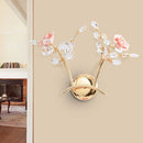 GobekUsa Contemporary Crystal Raindrop Wall Lighting with Rose Design - Gold Wall Mount Lamp - 2 Heads