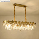 GobekUsa Contemporary Crystal Rhombus Island Light with 10 Bulbs, Suspended in Gold