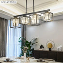 GobekUsa Contemporary Tri-Sided Crystal Rod Black Hanging Ceiling Light - Square, 3/4 Heads - Island Lamp