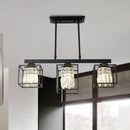 GobekUsa Contemporary Tri-Sided Crystal Rod Black Hanging Ceiling Light - Square, 3/4 Heads - Island Lamp