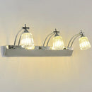 GobekUsa Contemporary Crystal Vanity Light - Fluted Clear Crystal Shades, Silver Finish, 3 Heads, Warm/White Light