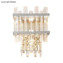 GobekUsa Contemporary Crystal Wall Sconce: Brass/Chrome Linear 3-Light Fixture