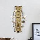 GobekUsa Contemporary Crystal Wall Sconce with 5-Bulb Brass Mount - Layered Bedside Light