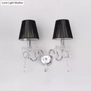 GobekUsa Contemporary Crystal Wall Sconce with Gathered Fabric Shade - 2 Bulb Light Fixture for Living Room, Black