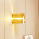 GobekUsa Contemporary Cube Wood LED Wall Light in BurlyWood - 1-Light Fixture