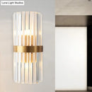 GobekUsa Contemporary Cylinder Sconce Light: Dual Head Gold Wall Mounted Fixture with Crystal Rod Accent