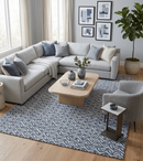 Silver and Blue Wool Area Rug - Loop Pile Hand Tufted by The Rug Decor
