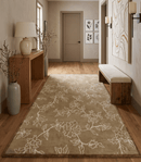 Brown and Ivory Wool Area Rug Hand Woven Contemporary Floral Design 5 Feet 8 Inches